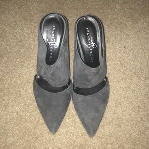 Ivanka Trump grey suede high heel open back shoes